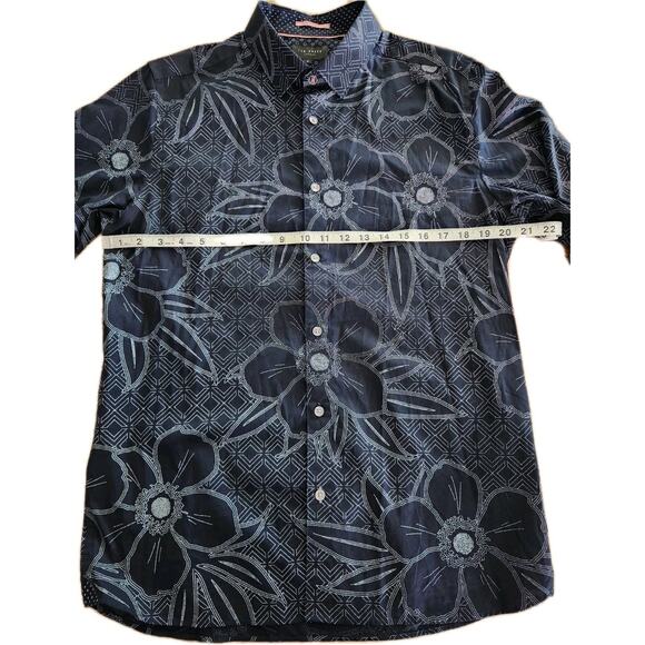Ted Baker Men Floral Long Sleeve Collar Shirt Size 4 US L Navy Print Geometric - Picture 6 of 7